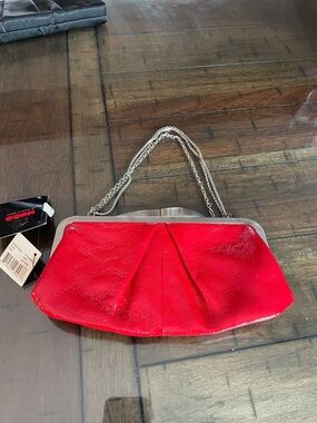 HOBO Red Pleated Chain-Handle Clutch